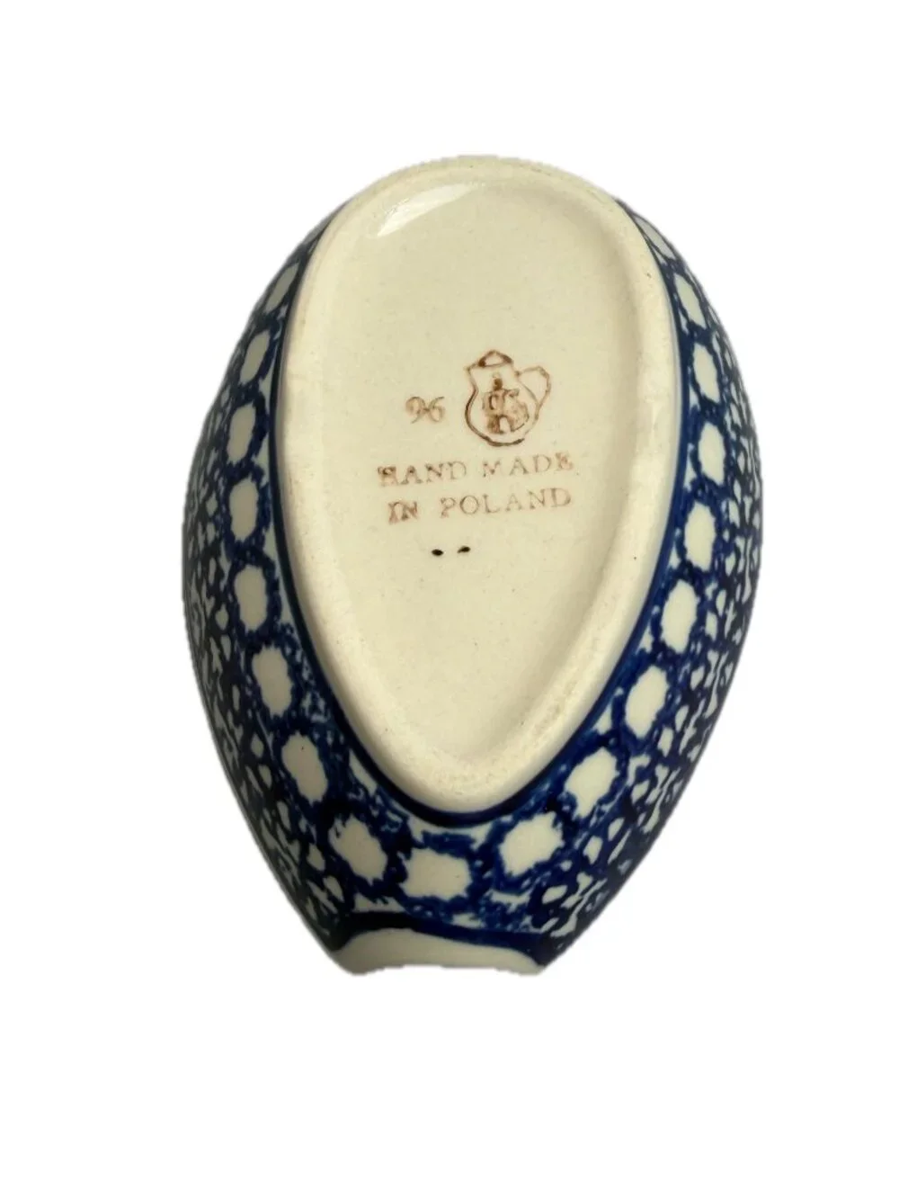 Made in Portugal Navy Blue Floral Dot Polish Pottery Spoon Rest Dish Countertop